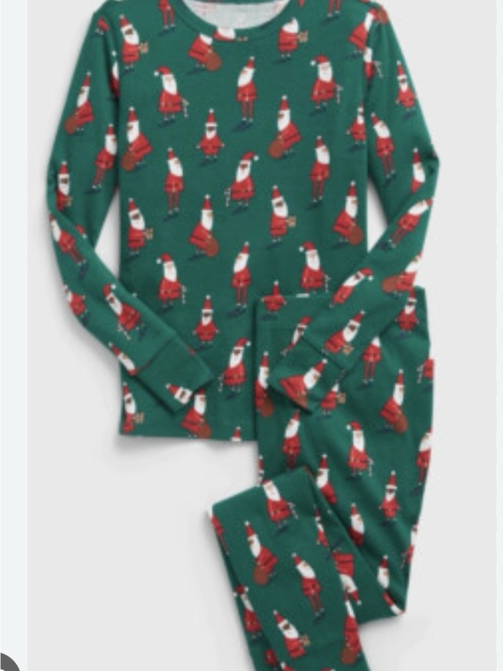 Gap Kids Organic Cotton Green Santa Print Pajama Set, size 12, NWT